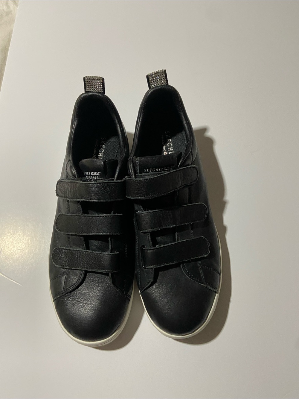 Skechers Street Women's Black Velcro Sneakers with Crystal Accents